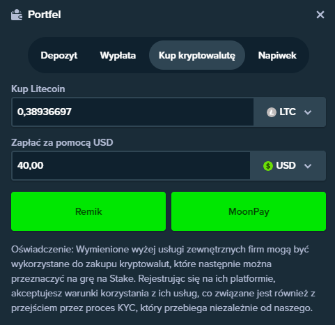 M Dokonaj wpłaty na STAKE.com za pomocą karty kredytowej